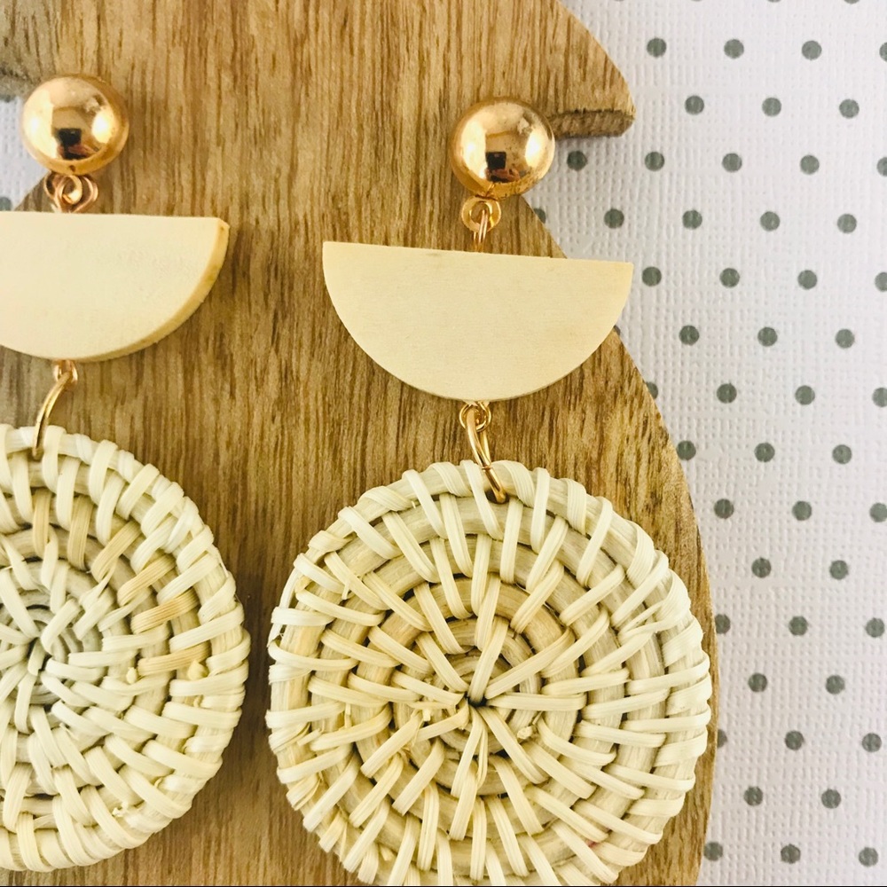 Wicker Earrings Woven Rattan Dangling Basket Straw - Picture 3 of 5